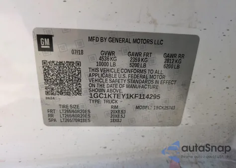 2019 Chevrolet Silverado K2500 Heavy Duty Ltz z USA, uszkodzony, nr VIN 1GC1KTEY1KF114295